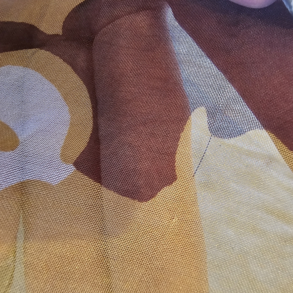 Retro sheer floral scarf in orange, brown, mustard yellow & olive green - Picture 7 of 11
